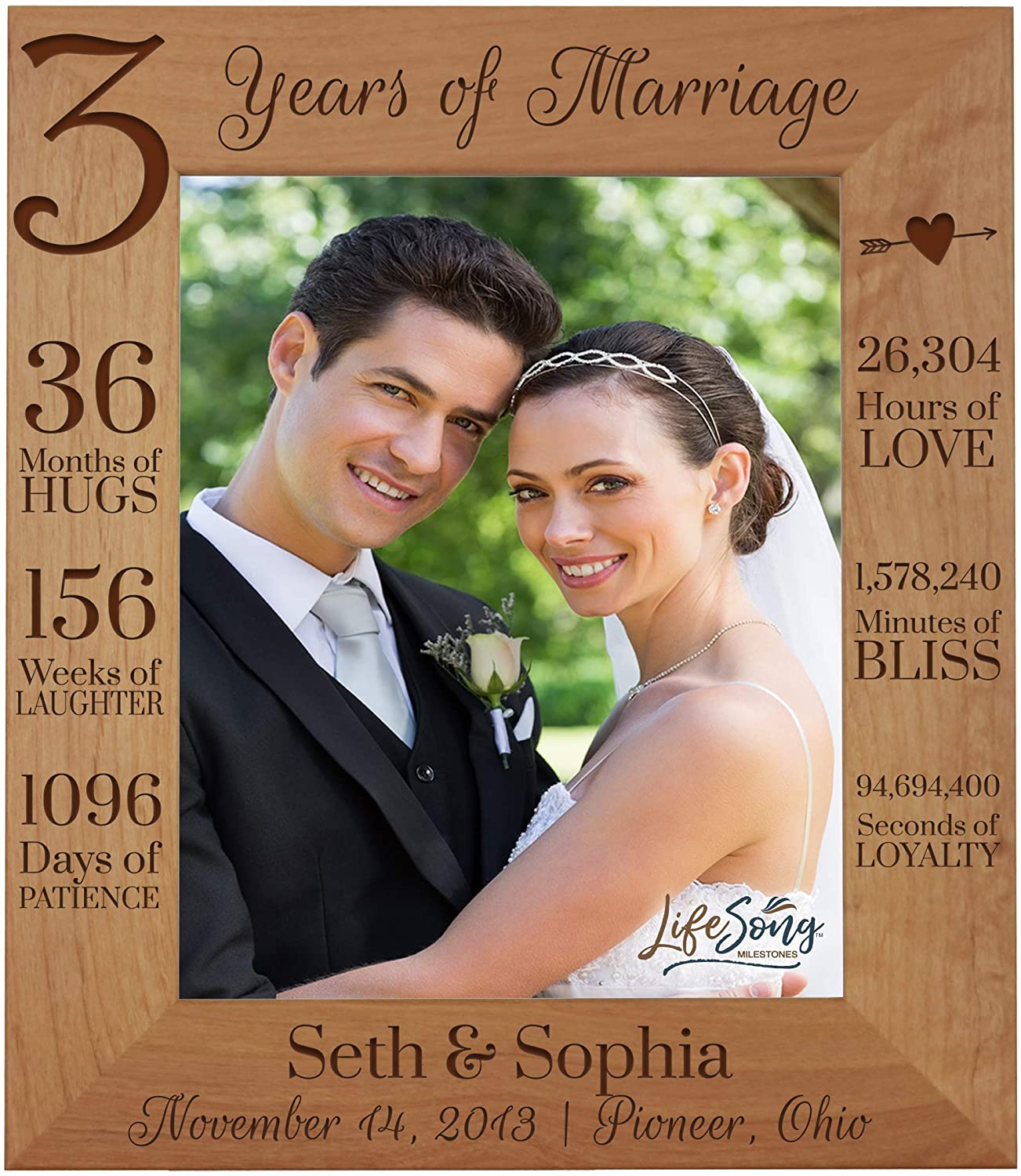 LifeSong Milestones 3rd Anniversary Engraved Personalized Picture Frame