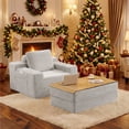 thumbnail image 5 of 48" Upholstered Corduroy Sleeper Sofa Bed ,Convertible Chaise Lounge Couch with Removable Pillow & Movable Table Tray, Deep Seat No-Assembly Sofa for Living Room, Bedroom, Studio Apartment, 5 of 5