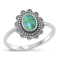 CHOOSE YOUR COLOR Simulated Turquoise Oxidized Heart Ring .925 Sterling Silver Band Blue CZ Female Size 9
