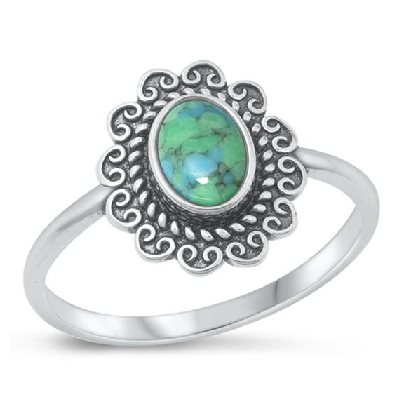 CHOOSE YOUR COLOR Simulated Turquoise Oxidized Heart Ring .925 Sterling Silver Band Blue CZ Female Size 8