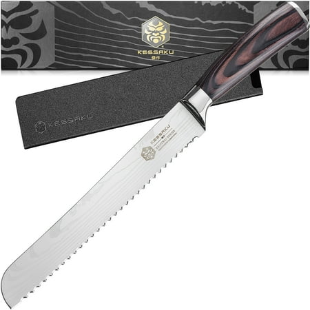 

Kessaku Serrated Bread Knife - 8 inch - Samurai Series - Razor Sharp Kitchen Knife - Forged 7Cr17MoV High Carbon Stainless Steel - Wood Handle with Blade Guard