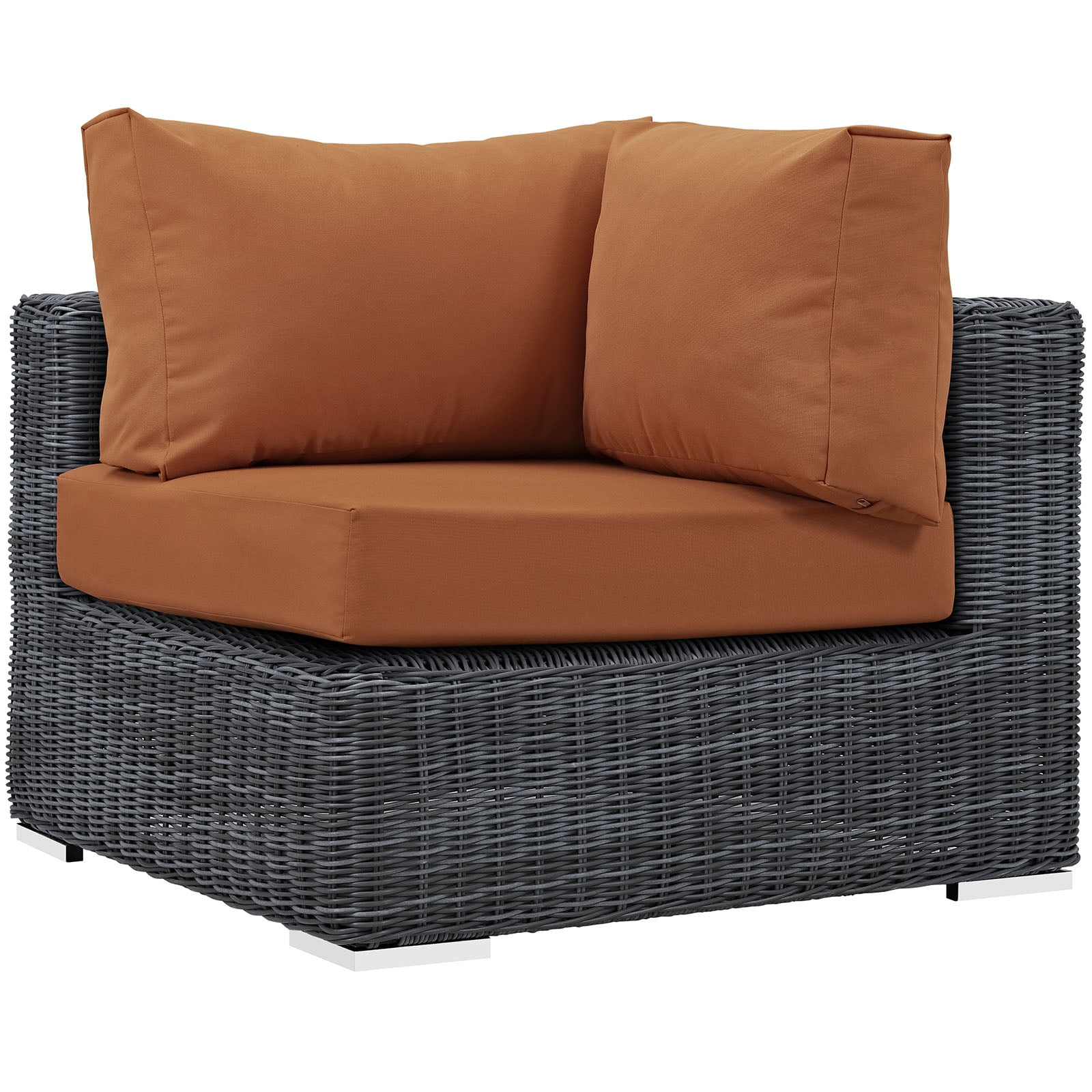 Modern Contemporary Urban Design Outdoor Patio Balcony Corner Lounge Chair, Orange, Rattan 