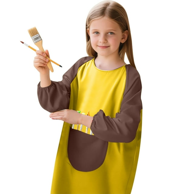 Tablier de Peinture à Manches Longues pour Enfants, Tablier de Peinture Protecteur, Combinaison d'Artisanat avec Poche avant pour Enfants