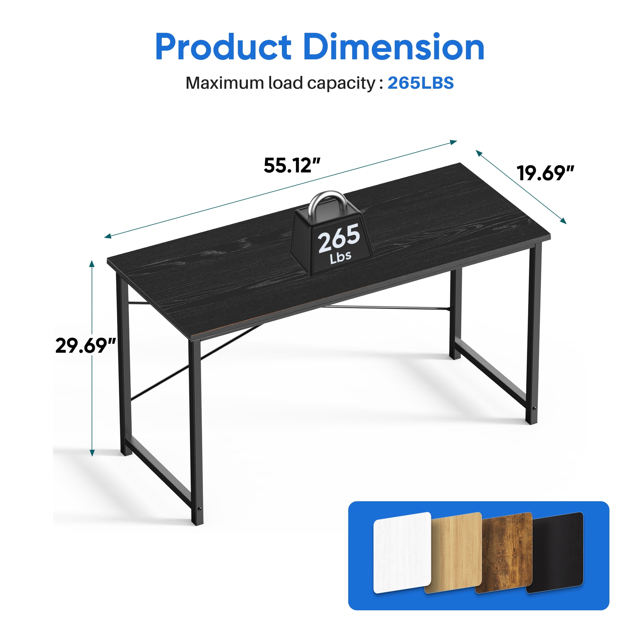 CONCETTA 55in Computer Office Desk, Writing Table for Small Spaces, Modern Style Home Office Desk, Black