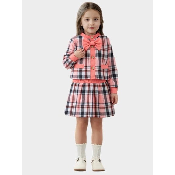 PureChapter 2-3T Girls' Clothing Sets Plaid Knit Button Long Sleeeve Tops and Matching Skirts 2Pcs Cute Preppy Outfits
