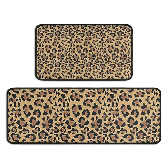 Brown and Black Leopard Print Kitchen Rugs Sets Of 2,Anti Fatigue Kitchen Mat Rugs Non Slip Washable,Decorative Kitchen Floor Mats for Kitchen,Sink,Laundry,17"X30" 17"X47"