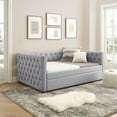 thumbnail image 2 of Generic Daybed with Trundle Upholstered Tufted Sofa Bed, with Button and Copper Nail on Square Arms,Full Daybed & Twin Trundle, Grey, 2 of 9