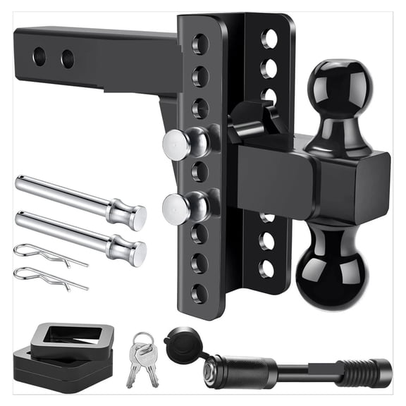 Adjustable Trailer Hitch Tow Hitch with 2.5inch Receiver-6inch Drop/Rise, 2" & 2-5/16" Ball Hitches ,Secure All-In-One Ball Hitch