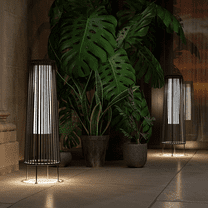 2-Pack Outdoor Floor Solar Light, All-Weather Wicker Solar Patio Lamp, Outdoor Lamp, Grey