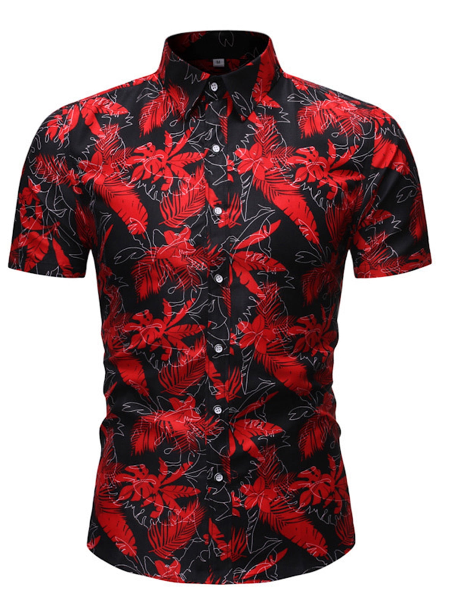 Men Beach Hawaiian Slim Fit Floral Print Short Sleeve Button Down Shirt