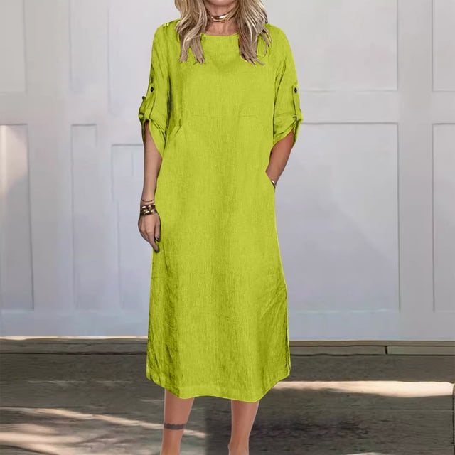 Gspmoly Robes Grande Taille pour Femmes aux Formes, Mode Femmes Été Décontracté Uni Col en V Manches Courtes Longue Robe Robes Formelles pour Femmes jusqu'à 70 % de Rabais