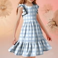 thumbnail image 6 of Nmnitkp Girl Dress Boho Dresses Summer Casual Floral Print Ruffle Short Sleeve Tiered Pleated Kids A-Line T-Shirt Dress Light Blue,11 Years, 6 of 8