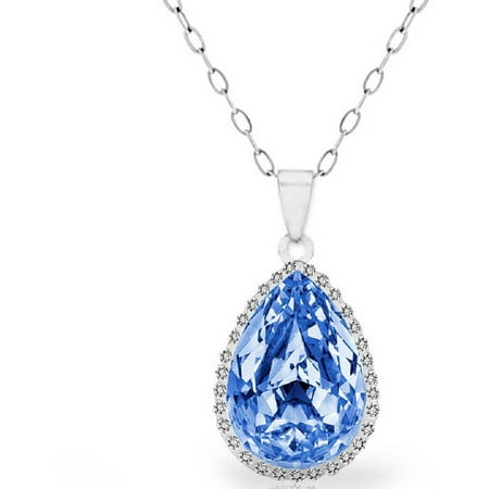 A Blue Topaz 18kt White Gold-Plated Sterling Silver Halo Pear Pendant
