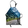 thumbnail image 1 of Landscape Apron Freedom Rebel Life Motorcyclists on Road of Mountain Forest Scenery Image Artwork, Unisex Kitchen Bib Apron with Adjustable Neck for Cooking Baking Gardening, Multicolor, by Ambesonne, 1 of 3