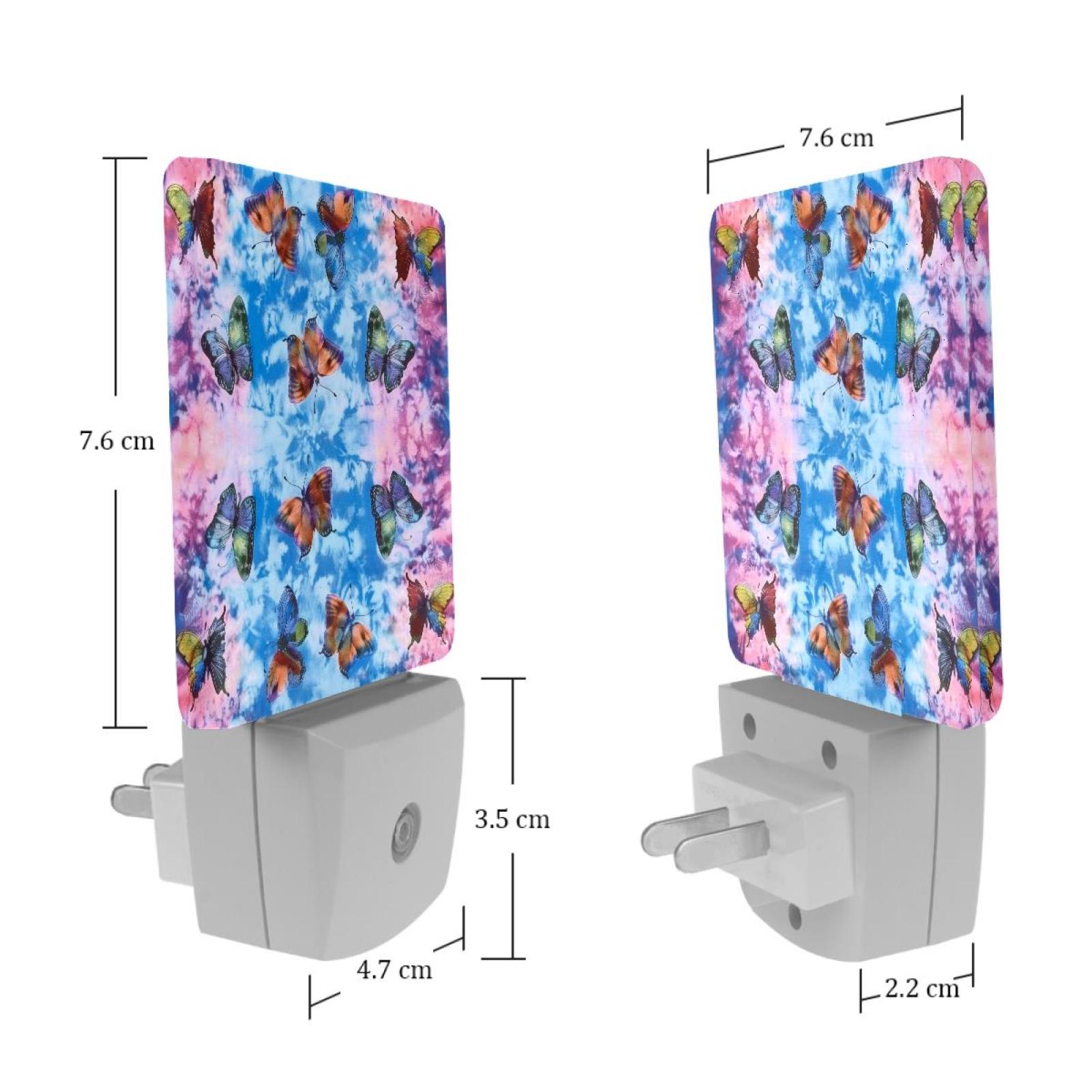 PhooArto Tie Dye Butterflies Plug in LED Night Light Auto Sensor Dusk to Dawn Decorative Night for Bedroom, Bathroom, Kitchen, Hallway, Stairs, Baby's Room, Energy Saving