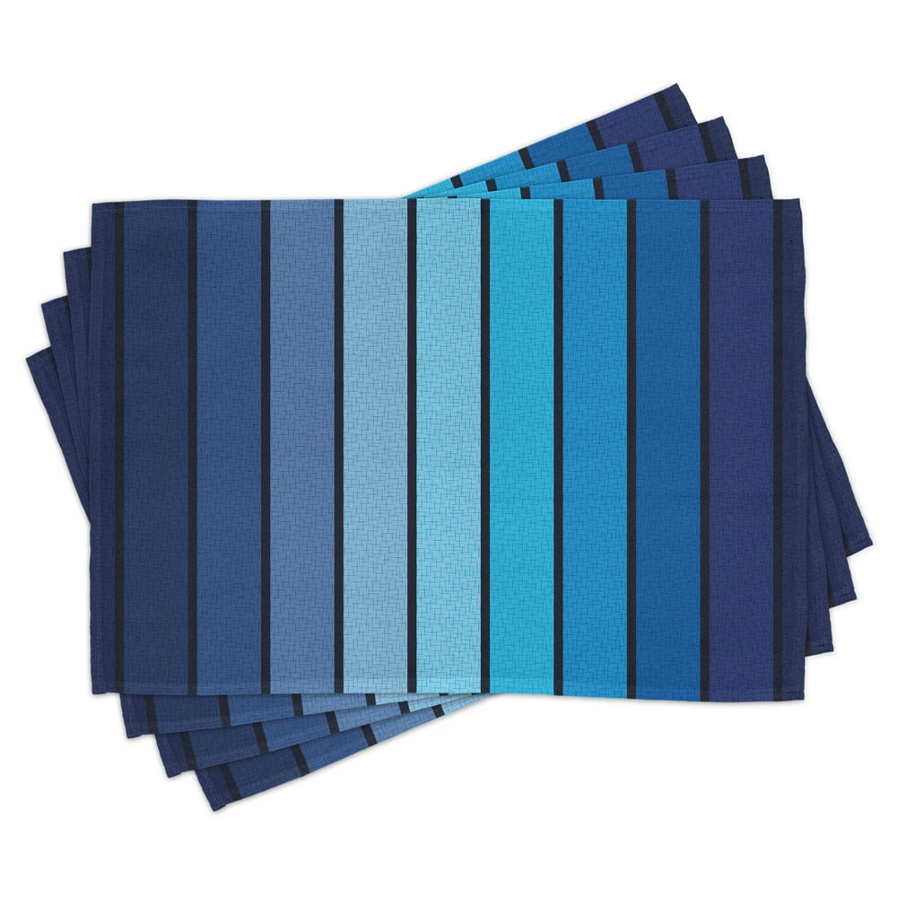 Navy Placemats Set of 4 Plaques in Blue Tones with Border Lines with Sketchy Details Print Image