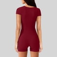 thumbnail image 4 of NMMUED Women's Short Sleeve Bodycon Romper Stretchy Square Neck Unitard Jumpsuit Red L, 4 of 8
