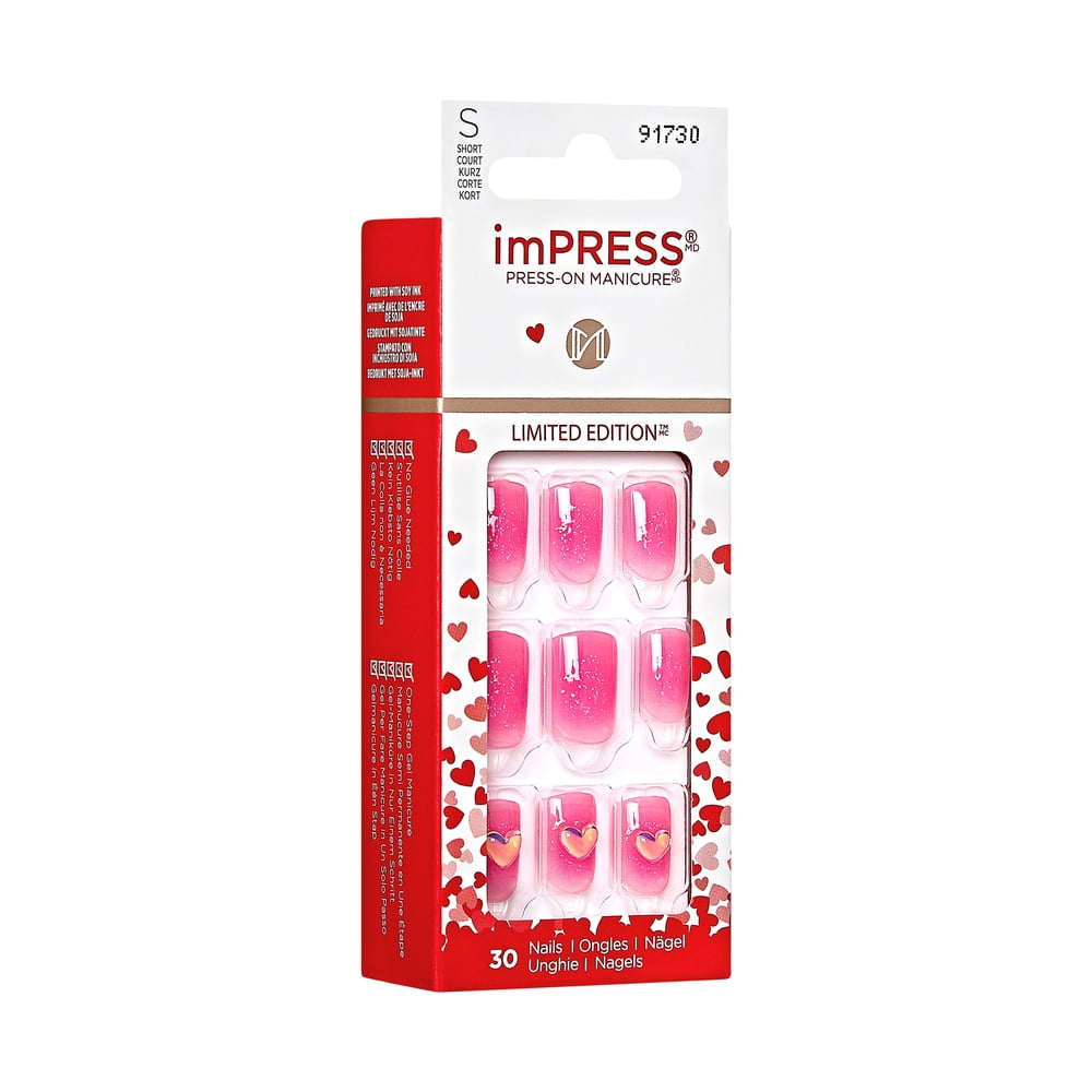 imPRESS Valentine Press-On Nails, No Glue Needed, Pink, Short Square, 33 Ct.