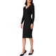thumbnail image 4 of Vestido de punto de mujer INSPIRE CHIC de manga larga, color sólido, con escote en V, botones, ajustado, talla L, negro, 4 of 6
