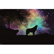 Wolf Silhouette Howling Galaxy Nebula Stars Poster 24x36 Home Decor Print