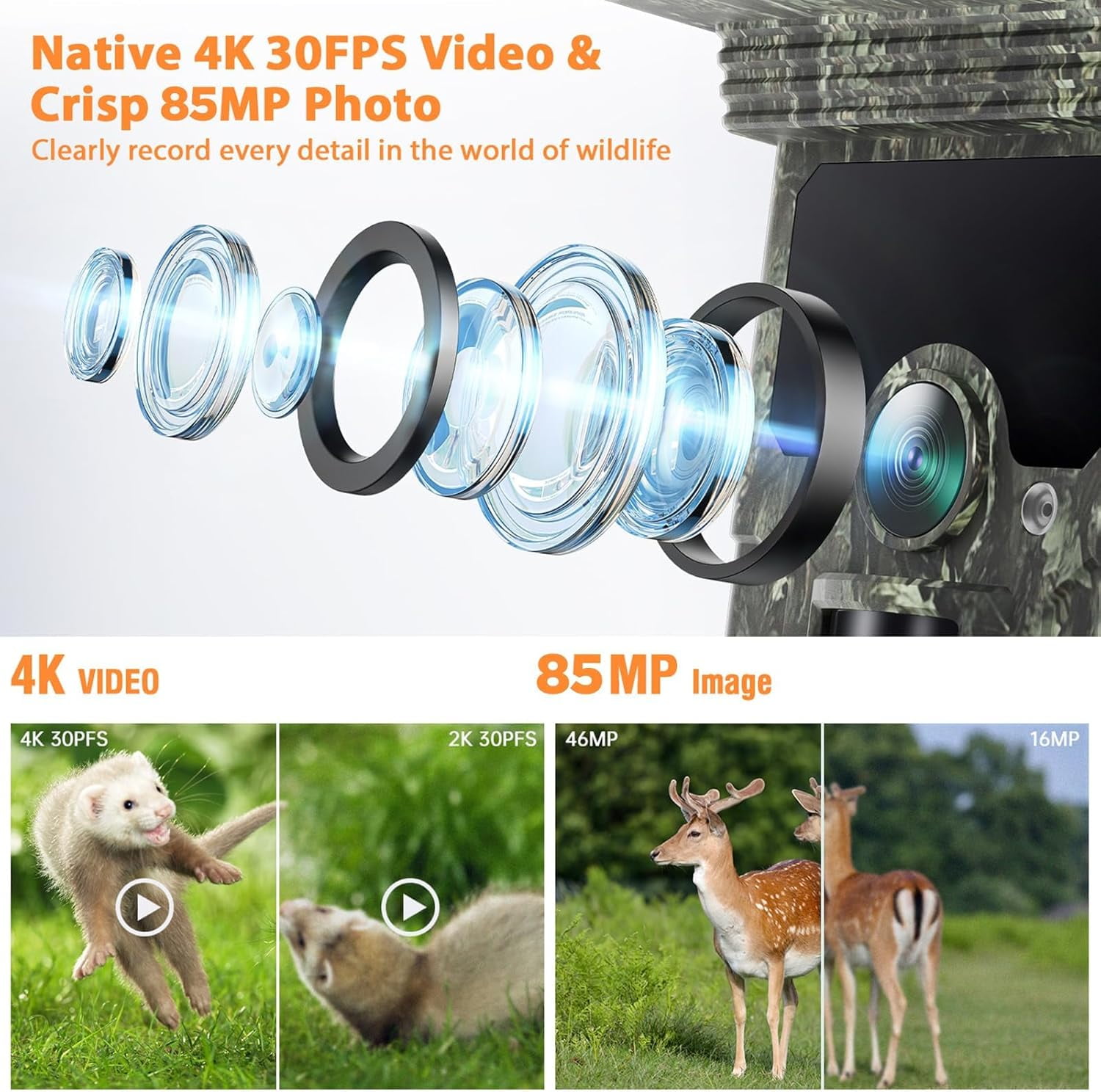 CAMPARK Trail Camera WiFi Solar 4K 85MP Game Camera with Night Vision Waterproof IP66 Motion Activated for Hunting Wildlife