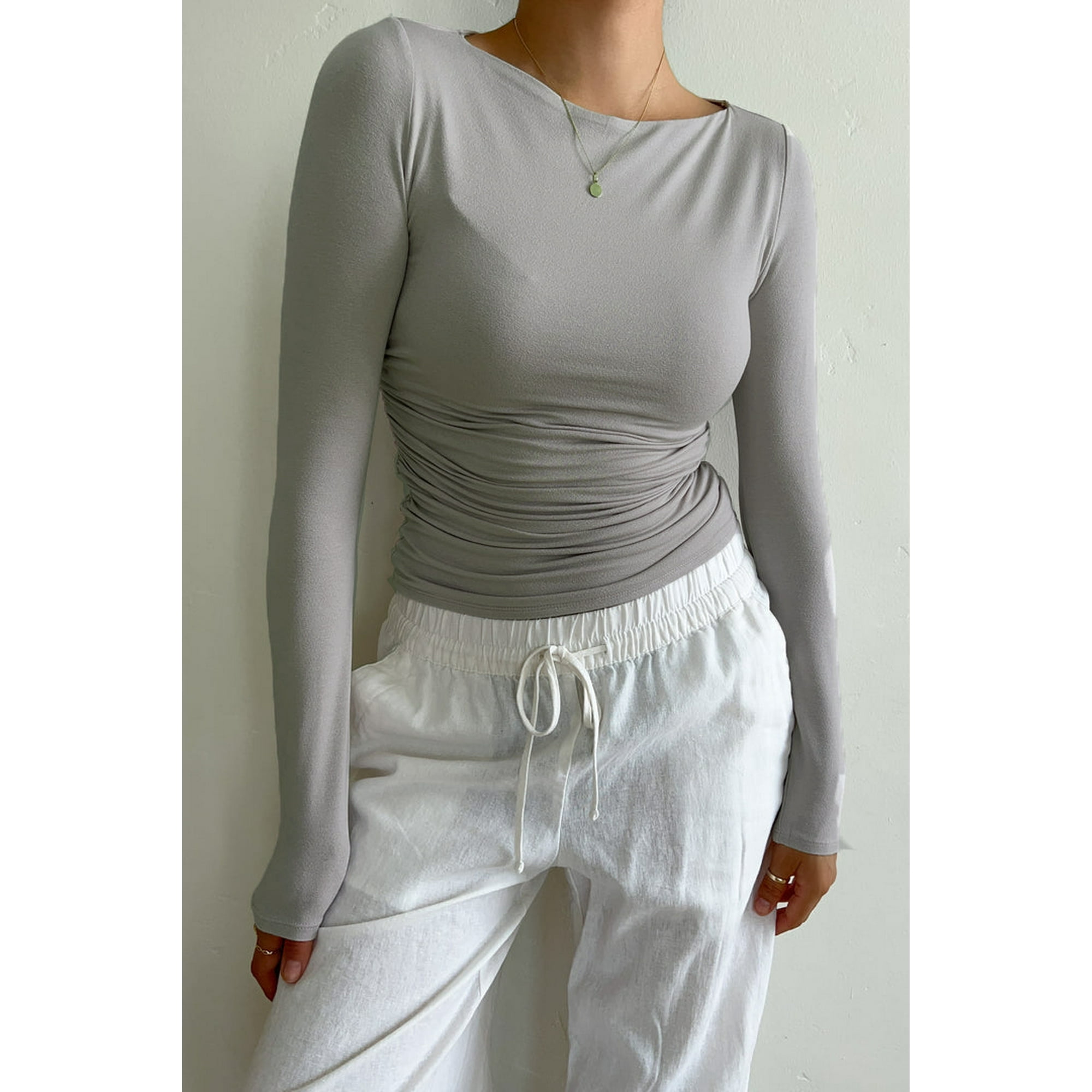 Boat neck long tops sales