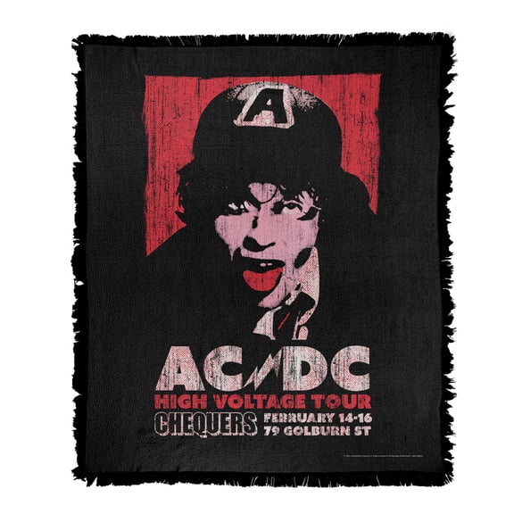 ACDC Blanket, 50'x60' High Voltage Live 1975 Woven Tapestry Cotton Blend Fringed Throw