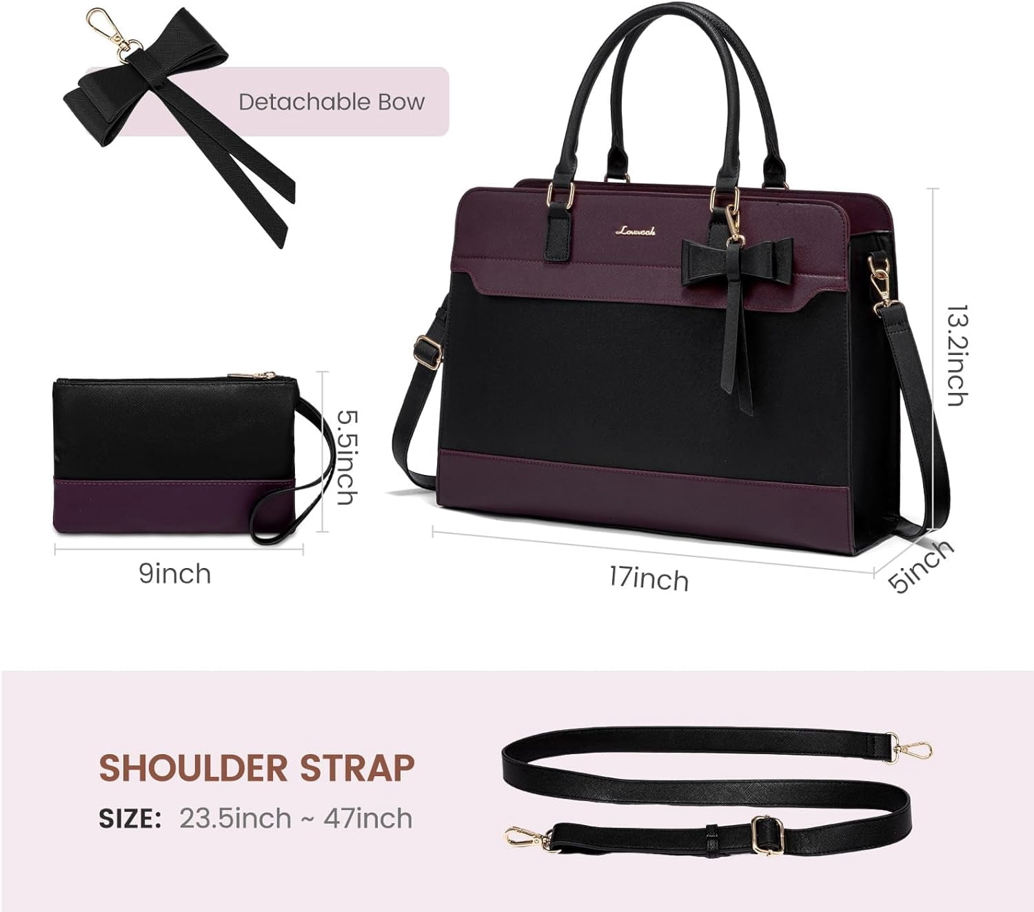 LOVEVOOK Laptop Tote Bag for Women,Leather Work Bag, Waterproof Business Teacher Bag,Large Computer Handbag Purse Briefcase,Office Gifts for Women