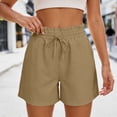 thumbnail image 3 of Cotton Linen Shorts for Women Summer Casual Elastic High Waist Wide Leg Loose Beach Shorts with Pockets, 3 of 6