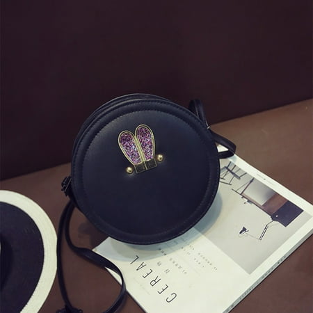 Ear Bags Clearance Tailored Fashion Women Single Shoulder Rabbit Ears Small Circular Bag Texture Zipper Bag ()