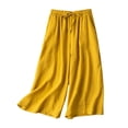 thumbnail image 2 of Capri Pants for Women 2025 Solid Color Elastic High Waist Wide Leg Casual Capris with Pockets Womens Cropped Pants, 2 of 7