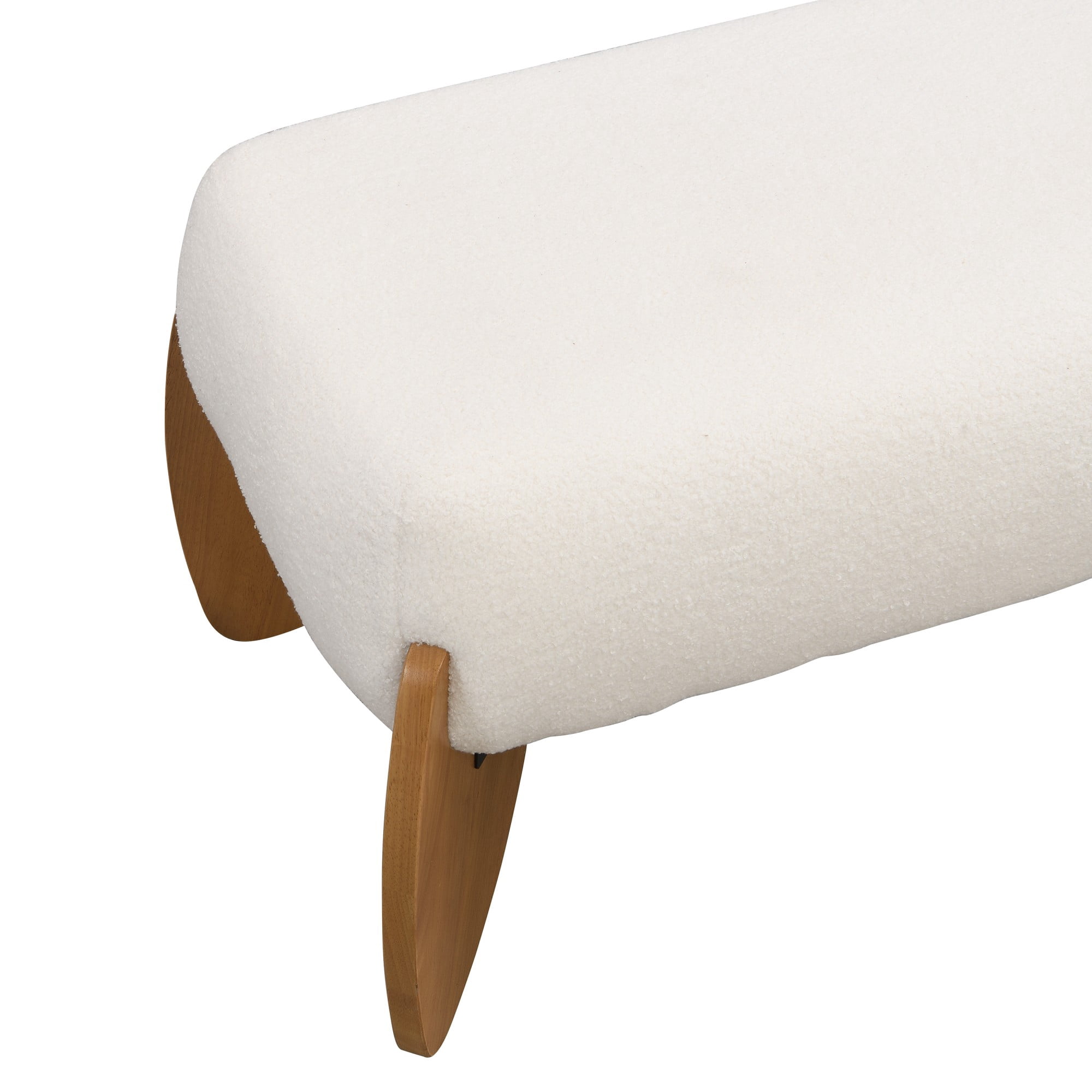 Aukfa Boucle Ottoman Bench with Wooden Legs, Upholstered Accent Bench for Living Room, Bedroom, or Hallway