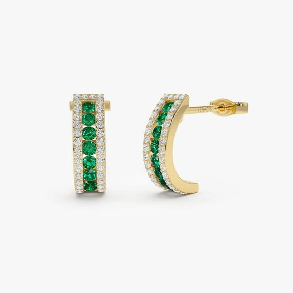 Round Cut Lab-Created Green Emerald Diamond Hoop Earrings, 14k Yellow Gold Plated Women’s Wedding Earrings, Perfect Gift for Her