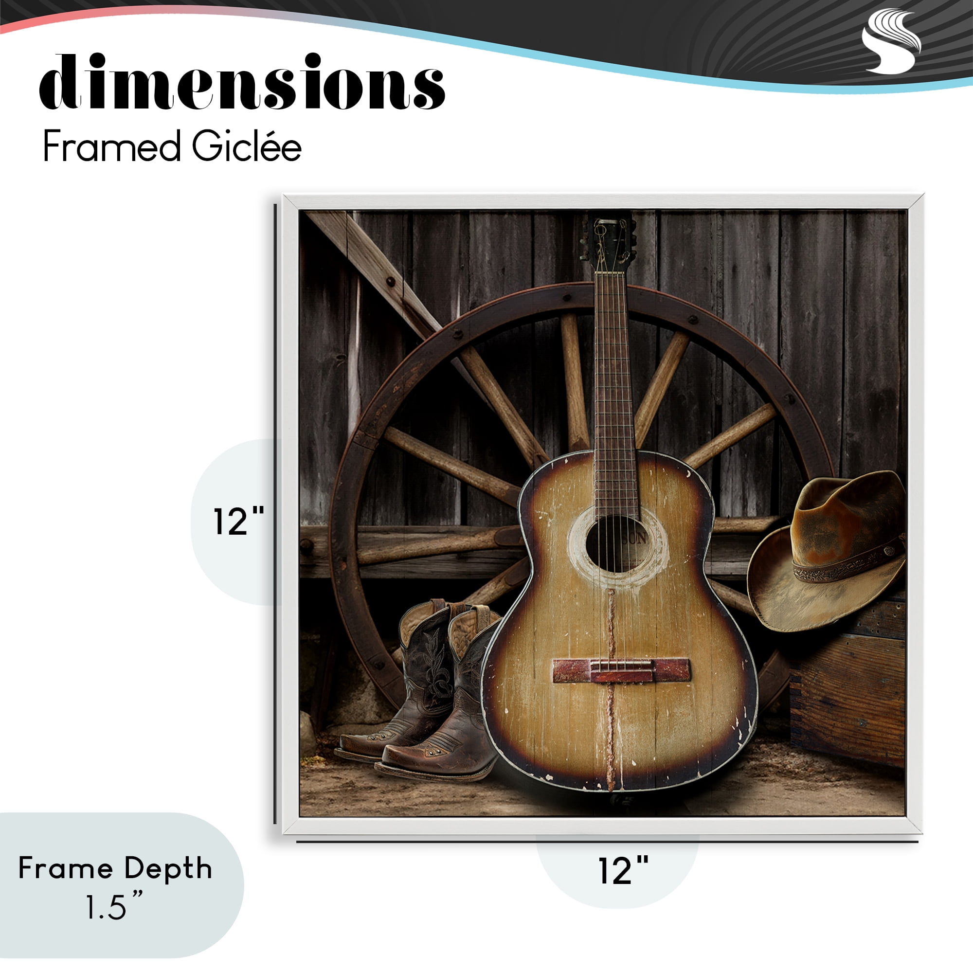 Stupell Industries Rustic Western Guitar with Hat White Framed Giclee Art, design by CAD Designs