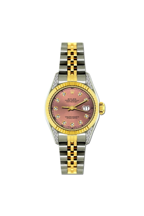 Pre-Owned Rolex Datejust 26MM 6917 Everose Diamond Dial Fluted Bezel Two Tone Yellow Gold Jubilee Bracelet
