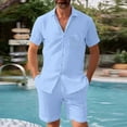 thumbnail image 2 of RMGVDSD Mens Summer Beach Outfits Men's Short Sleeve Shirts And Shorts Set Two Piece Solid Color Casual Summer Matching Set Fashion Men's Tracksuits, 2 of 5