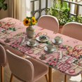 thumbnail image 3 of Pink Gingerbread Christmas Table Cloths for 8 Foot Rectangle Tables, Xmas Tree Gift House Star Patio Waterproof Elastic Fitted Tablecloths, Washable Rectangular Table Cover for Camping, 3 of 8