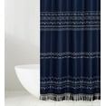 thumbnail image 6 of Navy Blue Boho Stall Shower Curtain with Tassel,Fabric Modern Farmhouse Bathroom Curtain Sets with Hooks,72" Wx72" H, 6 of 8