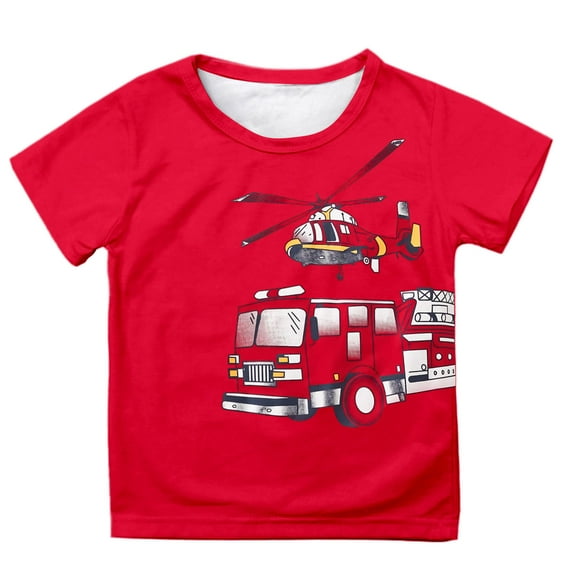 WOYY Toddler Boys Graphic T Shirt Truck Print Short Sleeved T-Shirt, Sizes 3-13