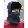 thumbnail image 3 of Spencer Men Women Winter Trapper Trooper Hat, Faux Fur Ear Flaps Ski Hat Ushanka Hunting Hat with Windproof Mask for Outdoor Skiing Sport "Navy Blue", 3 of 7
