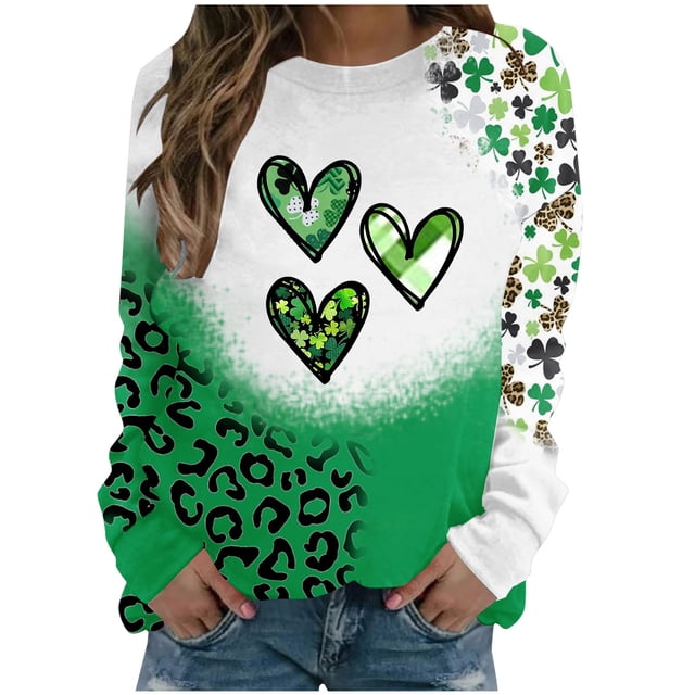 T-shirt de la Saint-Patrick pour Femmes Col Rond Imprimé Saint-Patrick Manches Longues Chandails en Molleton T-Shirt de la Saint-Patrick