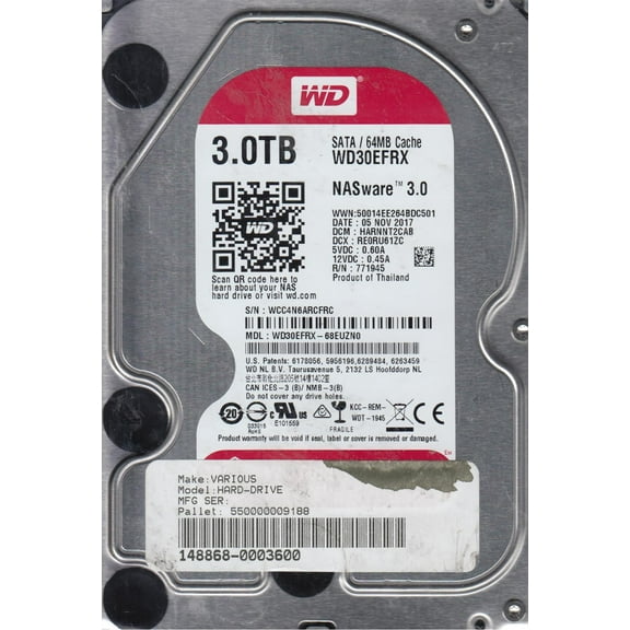 WD30EFRX-68EUZN0, DCM HARNNT2CAB, Western Digital 3TB SATA 3.5 Hard Drive