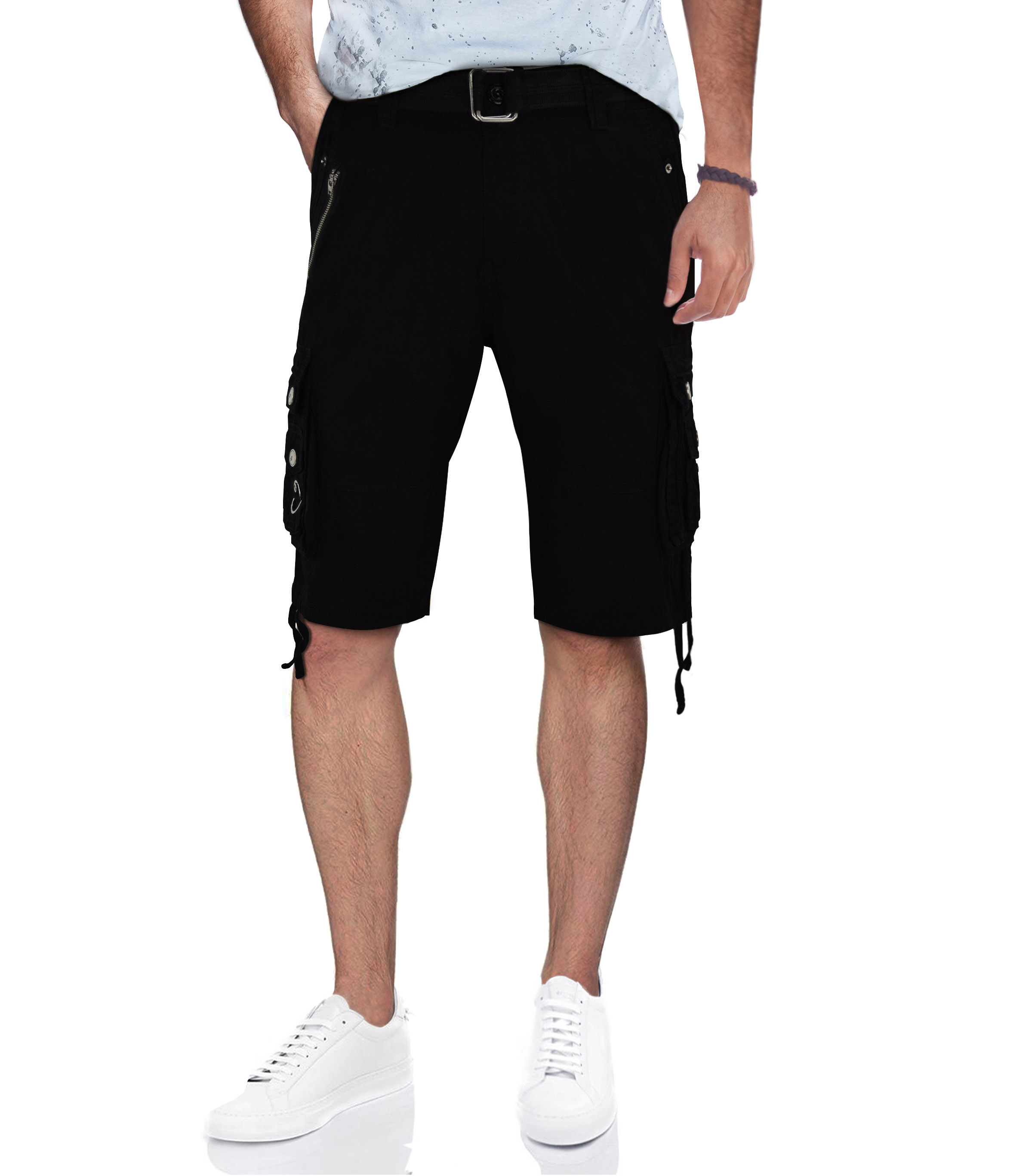 RAW X Mens Belted Cargo Shorts Relaxed Fit Casual Tactical Knee Length Cargo Shorts for Men 