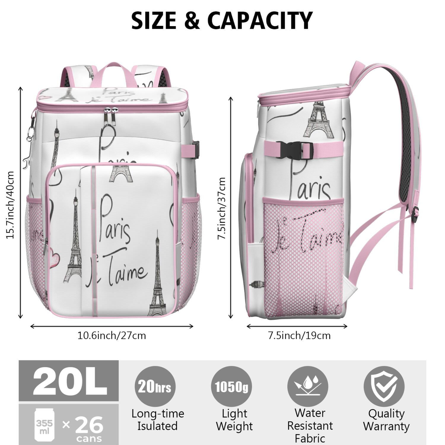 Tower Pink Cooler Backpack Insulated Waterproof Leak Proof Insulated Cooler Backpack Lightweight Lunch Picnic Camping Backpack Cooler for Men Women