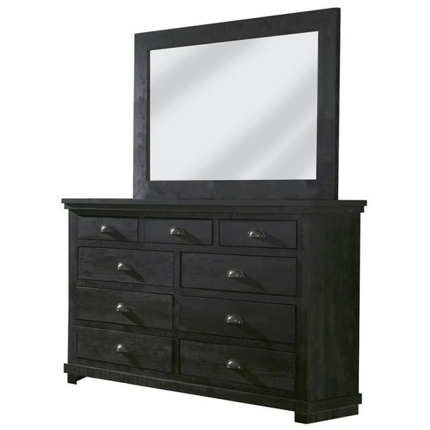 Progressive Willow 9 Drawer Dresser And Mirror In Distressed Black