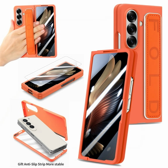 ELEHOLD for Samsung Galaxy Z Fold 7 2025 Case with Built-in Screen Protector, Full Body Anti-Scratch Shockproof Cover with Non-Slip Wristband Slim Lightweight Case for Galaxy Z Fold 7, Orange