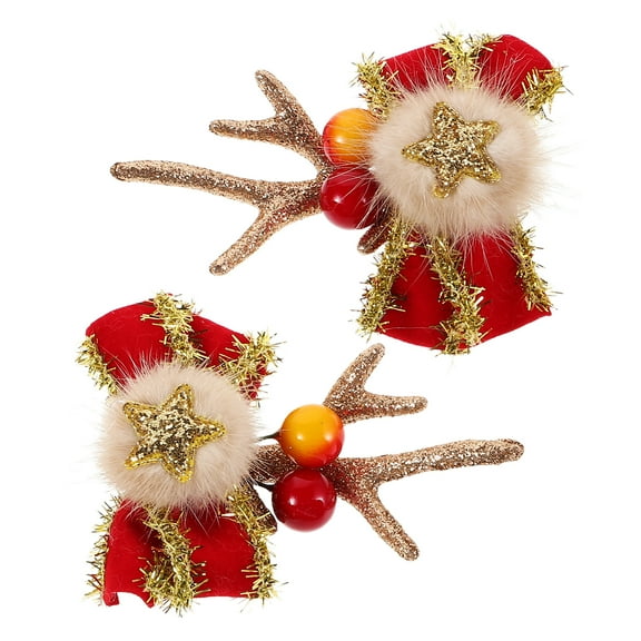 WORGEOUS  2 Pcs Christmas Headband Hairpins Girls Accessories Ear Muffs for Halloween Winter Red