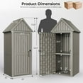 thumbnail image 5 of Dovov Outdoor Storage Shed Garden Tool Shed Outdoor Plastic Waterproof Storage Cabinet with Removable Shelf and Sloped Roof, 12 Storage Hooks, for Yard, Patio, Garden, Backyard, Deck and Porch, Brown, 5 of 10