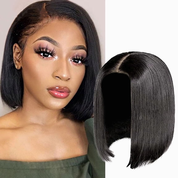 Wig Black Girl with Bangs and Short Straight Hair - Medium Length Wigs for Women Short Wigs for Women Medium Length Straight Ladies Wigs Straight Hair 13.8In, Back to School, Weddi Makeup Organizers