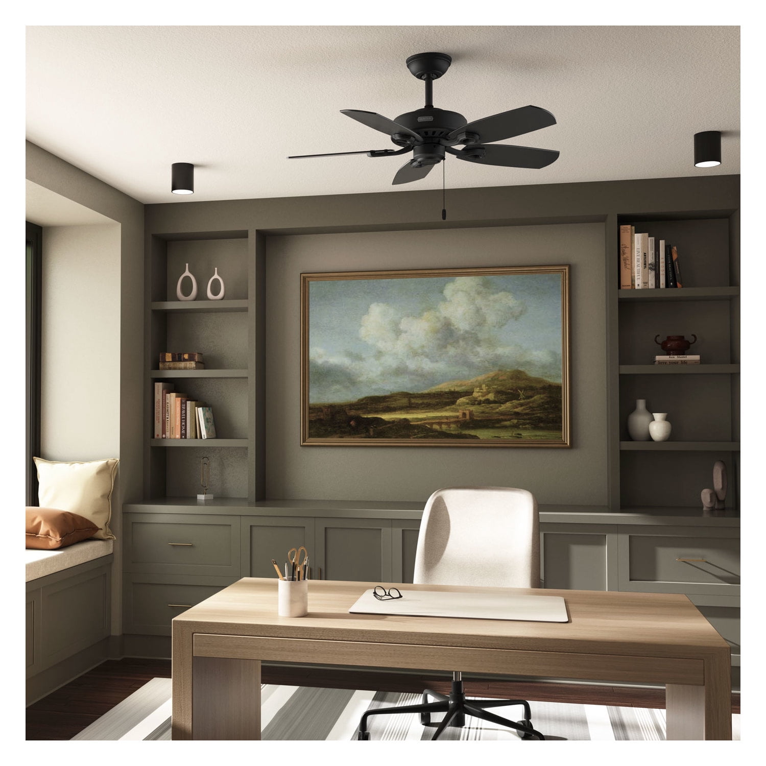 Hunter 42 inch Builder Elite Matte Black Ceiling Fan and Pull Chain